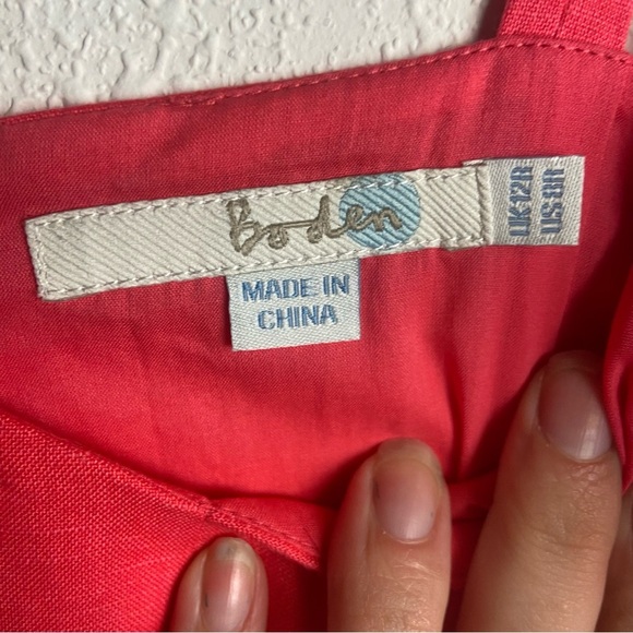 Boden Size 8 Linen Blend Pleated Dress Coral White Vacation Preppy Event Coktail - Picture 5 of 6